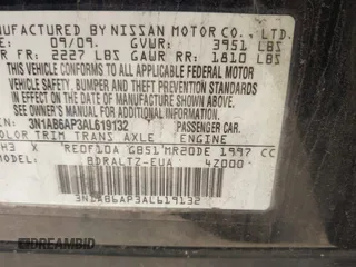 2010 Nissan Sentra S z VIN 3N1AB6AP3AL619132, wystawiony jako IAAI lot #41970019 z przebiegiem 160 636 mil mil oraz . Historia ofert i sprzedaży dostępna na DreamBid. Obrazek 9.