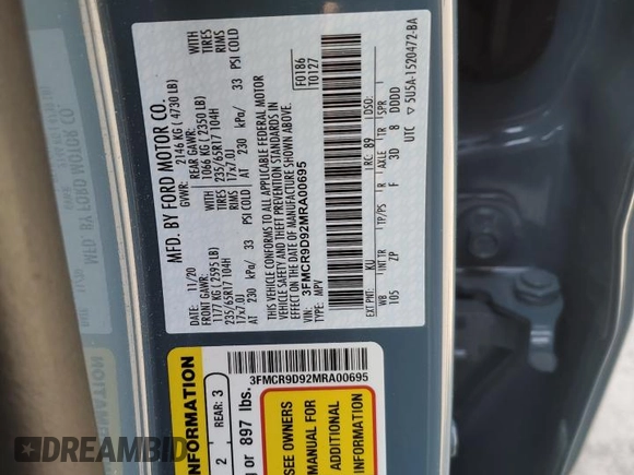 2021 Ford Bronco Sport Badlands z VIN 3FMCR9D92MRA00695, wystawiony jako Copart lot #53674135 z przebiegiem 51 742 mil mil oraz Szkoda całkowita • Salvage title. Historia ofert i sprzedaży dostępna na DreamBid. Obrazek 13.
