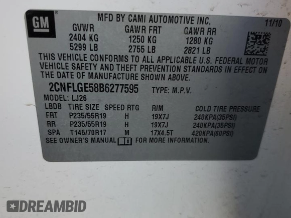 2011 Chevrolet Equinox LTZ z VIN 2CNFLGE58B6277595, wystawiony jako Copart lot #50429085 z przebiegiem 125 519 mil mil oraz Szkoda całkowita • Salvage title. Historia ofert i sprzedaży dostępna na DreamBid. Obrazek 15.