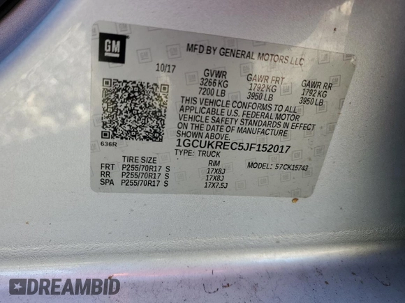 2018 Chevrolet Silverado 1500 LT with VIN 1GCUKREC5JF152017, listed as a Copart auction lot 85677374 with 91,289 mi miles and Salvage Title. Bid and sale history available at DreamBid. Image 14.