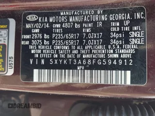 2015 Kia Sorento LX z VIN 5XYKT3A68FG594912, wystawiony jako IAAI lot #41911045 z przebiegiem 162 512 mil mil oraz . Historia ofert i sprzedaży dostępna na DreamBid. Obrazek 9.