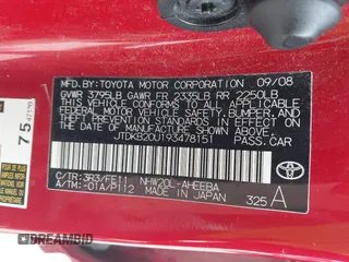 2009 Toyota Prius with VIN JTDKB20U193478151, listed as a IAAI auction lot 42180244 with 203,290 mi miles and . Bid and sale history available at DreamBid. Image 9.