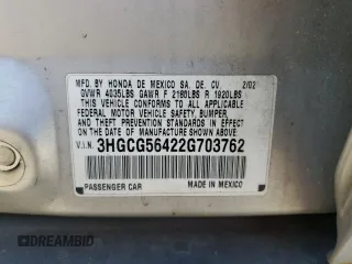 2002 Honda Accord LX z VIN 3HGCG56422G703762, wystawiony jako Copart lot #57268425 z przebiegiem 178 448 mil mil oraz Szkoda całkowita • Salvage title. Historia ofert i sprzedaży dostępna na DreamBid. Obrazek 13.