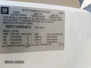 2008 Chevrolet Tahoe LTZ с VIN 1GNFC13J38R248270, выставлен на аукционе IAAI как лот 42403526 с пробегом 216 031 миль миль и . История ставок и продаж доступна на DreamBid. Изображение 9.