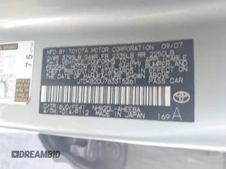 2008 Toyota Prius with VIN JTDKB20U783315261, listed as a IAAI auction lot 42017758 with 251,375 mi miles and . Bid and sale history available at DreamBid. Image 9.