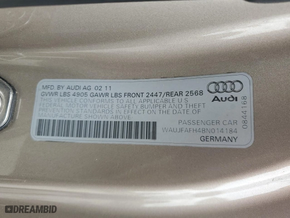 2011 Audi A5 2.0T Premium Plus with VIN WAUJFAFH4BN014184, listed as a Copart auction lot 72683354 with 141,059 mi miles and Clean Title. Bid and sale history available at carsss.com. Image 12.