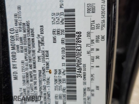 2014 Ford Fusion SE with VIN 3FA6P0H70ER378968, listed as a Copart auction lot 52638285 with 151,975 mi miles and Salvage Title. Bid and sale history available at carsss.com. Image 12.