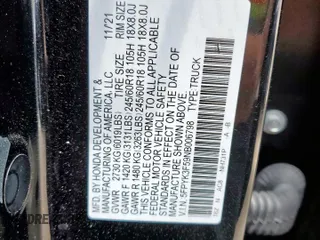 2022 Honda Ridgeline RTL с VIN 5FPYK3F59NB006798, выставлен на аукционе Copart как лот 59574755 с пробегом 49 175 миль миль и Списание • Salvage title. История ставок и продаж доступна на DreamBid. Изображение 12.