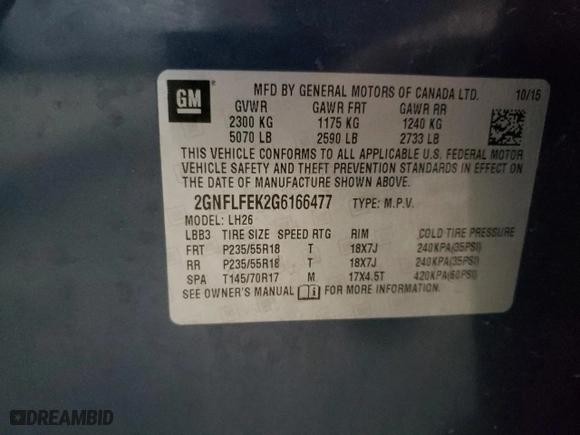 2016 Chevrolet Equinox LT with VIN 2GNFLFEK2G6166477, listed as a Copart auction lot 46345885 with 93,152 mi miles and Clean Title. Bid and sale history available at carsss.com. Image 13.