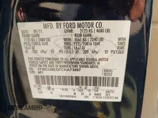 2012 Ford Escape Limited with VIN 1FMCU9EG7CKA73897, listed as a IAAI auction lot 42601057 with 193,646 mi miles and . Bid and sale history available at DreamBid. Image 9.