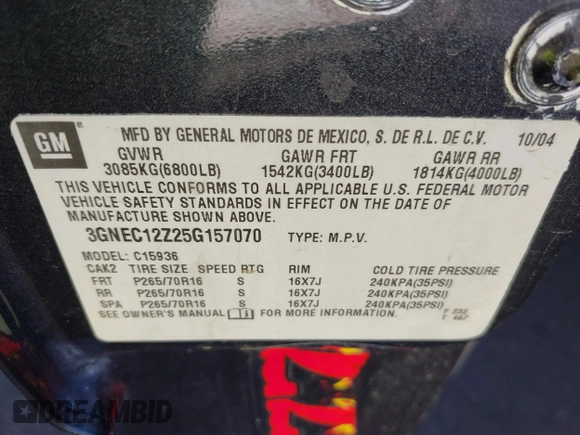 2005 Chevrolet Avalanche LS z VIN 3GNEC12Z25G157070, wystawiony jako IAAI lot #41885755 z przebiegiem 188 979 mil mil oraz . Historia ofert i sprzedaży dostępna na DreamBid. Obrazek 9.