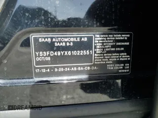 2006 Saab 9-3 z VIN YS3FD49YX61022551, wystawiony jako Copart lot #77141544 z przebiegiem 131 259 mil mil oraz Szkoda całkowita • Salvage title. Historia ofert i sprzedaży dostępna na DreamBid. Obrazek 12.