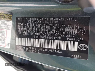 2004 Toyota Camry LE with VIN 4T1BF32K04U074276, listed as a IAAI auction lot 41940050 with 266,420 mi miles and . Bid and sale history available at DreamBid. Image 9.