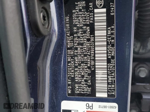 2016 Toyota Camry XLE with VIN 4T1BF1FK8GU537901, listed as a Copart auction lot 45736305 with 81,856 mi miles and Salvage Title. Bid and sale history available at DreamBid. Image 12.