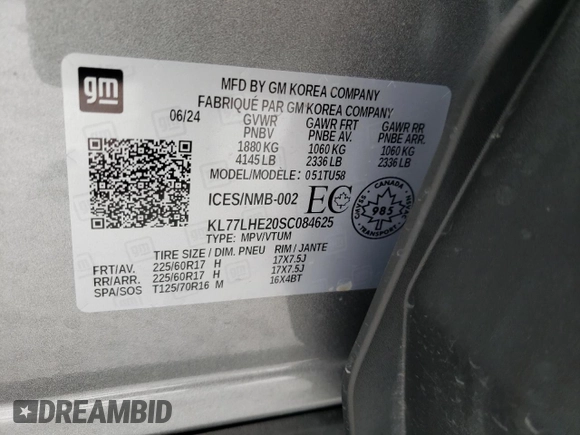 2025 Chevrolet Trax LT with VIN KL77LHE20SC084625, listed as a Copart auction lot 42224735 with 2,417 mi miles and Salvage Title. Bid and sale history available at carsss.com. Image 12.