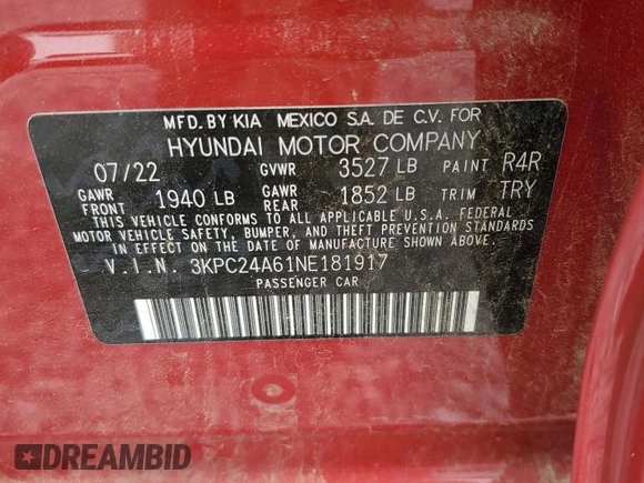 2022 Hyundai Accent SE z VIN 3KPC24A61NE181917, wystawiony jako Copart lot #57094065 z przebiegiem 33 222 mil mil oraz Szkoda całkowita • Salvage title. Historia ofert i sprzedaży dostępna na DreamBid. Obrazek 12.