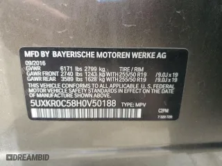 2017 BMW X5 xDrive35i with VIN 5UXKR0C58H0V50188, listed as a Copart auction lot 54306775 with 0 mi miles and Salvage Title. Bid and sale history available at carsss.com. Image 14.