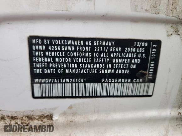 2010 Volkswagen GTI z VIN WVWGV7AJ1AW244061, wystawiony jako Copart lot #86822414 z przebiegiem 148 348 mil mil oraz Szkoda całkowita • Salvage title. Historia ofert i sprzedaży dostępna na DreamBid. Obrazek 12.