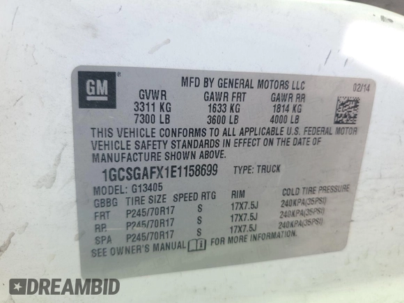 2014 Chevrolet Express Cargo with VIN 1GCSGAFX1E1158699, listed as a IAAI auction lot 42888455 with 234,795 mi miles and . Bid and sale history available at DreamBid. Image 17.