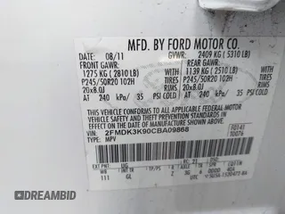 2012 Ford Edge Limited with VIN 2FMDK3K90CBA09868, listed as a IAAI auction lot 41574114 with 216,328 mi miles. Bid and sale history available at carsss.com. Image 9.