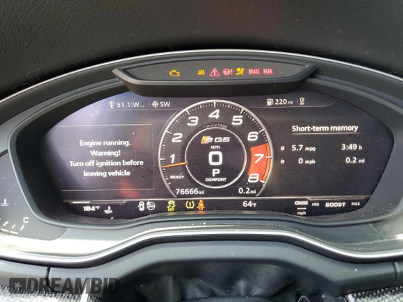 2018 Audi SQ5 Premium Plus with VIN WA1A4AFY6J2009863, listed as a Copart auction lot 56418064 with 76,666 mi miles and Salvage Title. Bid and sale history available at DreamBid. Image 9.