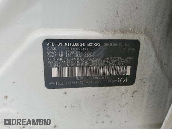 2017 Mitsubishi Mirage G4 ES with VIN ML32F3FJ2HHF09664, listed as a Copart auction lot 49773765 with 134,596 mi miles and Salvage Title. Bid and sale history available at carsss.com. Image 12.