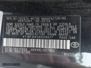 2010 Toyota Camry with VIN 4T1BF3EK3AU539477, listed as a IAAI auction lot 41495392 with 255,830 mi miles. Bid and sale history available at carsss.com. Image 9.