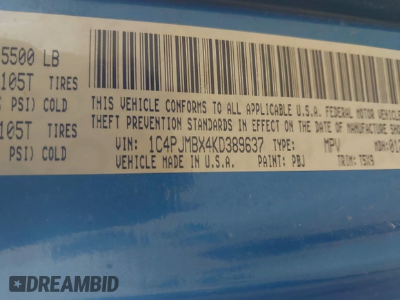 2019 Jeep Cherokee Trailhawk with VIN 1C4PJMBX4KD389637, listed as a IAAI auction lot 41740750 with 46,695 mi miles and . Bid and sale history available at DreamBid. Image 9.