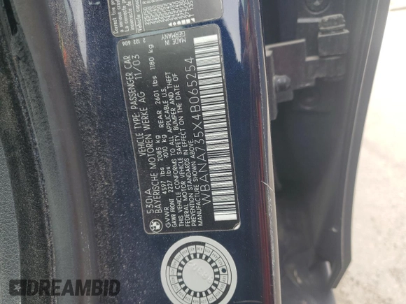 2004 BMW 5 Series 530i with VIN WBANA735X4B065254, listed as a Copart auction lot 57613795 with 201,959 mi miles and Non repairable. Bid and sale history available at DreamBid. Image 13.