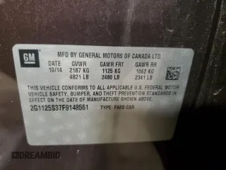 2015 Chevrolet Impala LT с VIN 2G1125S37F9148561, выставлен на аукционе Copart как лот 57534315 с пробегом 93 500 миль миль и Списание • Salvage title. История ставок и продаж доступна на DreamBid. Изображение 13.