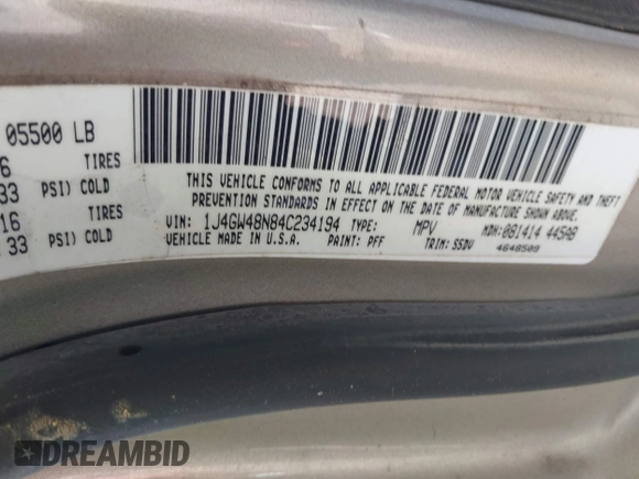 2004 Jeep Grand Cherokee Laredo with VIN 1J4GW48N84C234194, listed as a IAAI auction lot 42388702 with 237,643 mi miles and . Bid and sale history available at DreamBid. Image 9.