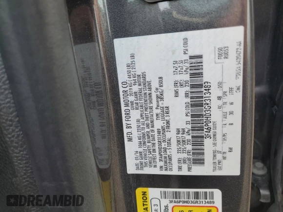 2016 Ford Fusion SE с VIN 3FA6P0HD3GR313489, выставлен на аукционе Copart как лот 61300965 с пробегом 131 855 миль миль и Чистый • Clean title. История ставок и продаж доступна на DreamBid. Изображение 12.