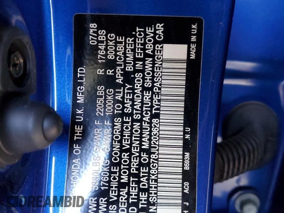 2018 Honda Civic Type R Touring z VIN SHHFK8G78JU203628, wystawiony jako Copart lot #52239215 z przebiegiem 43 339 mil mil oraz Szkoda całkowita • Salvage title. Historia ofert i sprzedaży dostępna na DreamBid. Obrazek 13.