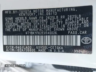 2014 Toyota Camry SE with VIN 4T1BK1FK2EU540026, listed as a IAAI auction lot 41678692 with 85,275 mi miles. Bid and sale history available at carsss.com. Image 9.