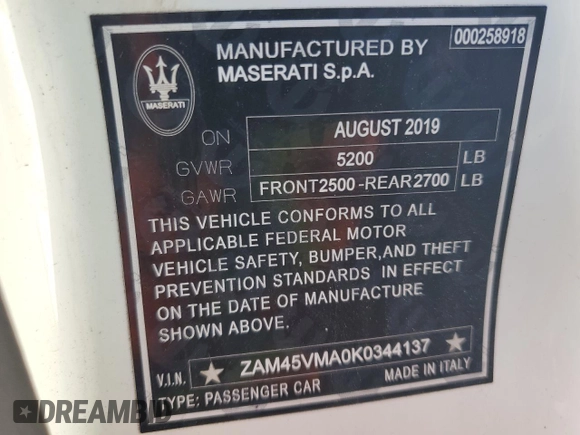 2019 Maserati GranTurismo Sport with VIN ZAM45VMA0K0344137, listed as a Copart auction lot 82252064 with 29,748 mi miles and Salvage title. Bid and sale history available at DreamBid. Image 15.