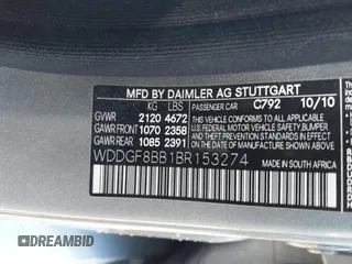 2011 Mercedes-Benz C-Class C 300 Sport with VIN WDDGF8BB1BR153274, listed as a IAAI auction lot 41890829 with 96,444 mi miles. Bid and sale history available at carsss.com. Image 9.