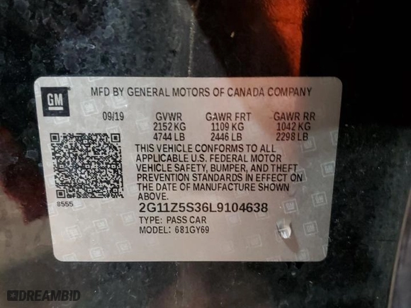 2020 Chevrolet Impala LT with VIN 2G11Z5S36L9104638, listed as a Copart auction lot 85867514 with 97,818 mi miles and Non Repairable. Bid and sale history available at carsss.com. Image 12.
