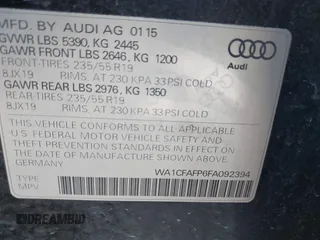 2015 Audi Q5 Premium with VIN WA1CFAFP6FA092394, listed as a IAAI auction lot 41689478 with 97,986 mi miles. Bid and sale history available at carsss.com. Image 9.