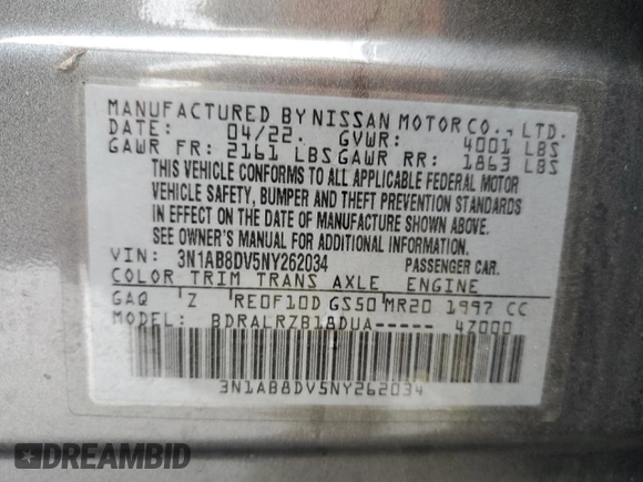 2022 Nissan Sentra SR z VIN 3N1AB8DV5NY262034, wystawiony jako Copart lot #43456595 z przebiegiem 61 182 mil mil oraz Szkoda całkowita • Salvage title. Historia ofert i sprzedaży dostępna na DreamBid. Obrazek 14.