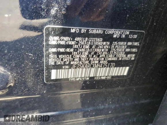 2021 Subaru Forester Special Sports with VIN JF2SKARCXMH475170, listed as a Copart auction lot 64339255 with 53,914 mi miles and Salvage title. Bid and sale history available at DreamBid. Image 13.
