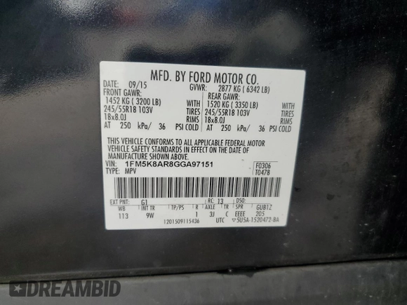 2016 Ford Police Interceptor Utility z VIN 1FM5K8AR8GGA97151, wystawiony jako Copart lot #58217185 z przebiegiem Nie podano mil oraz Szkoda całkowita • Salvage title. Historia ofert i sprzedaży dostępna na DreamBid. Obrazek 12.
