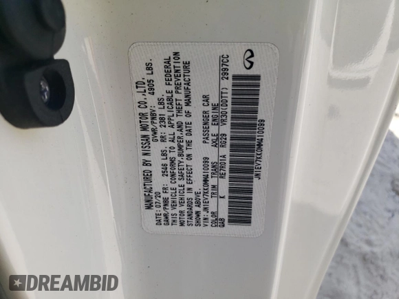 2021 Infiniti Q60 Luxe with VIN JN1EV7KK0MM410099, listed as a Copart auction lot 48942315 with 34,017 mi miles and Salvage Title. Bid and sale history available at DreamBid. Image 12.
