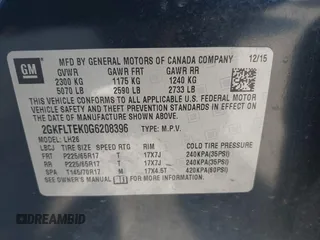 2016 GMC Terrain SLE with VIN 2GKFLTEK0G6208396, listed as a IAAI auction lot 41688649 with 120,034 mi miles. Bid and sale history available at carsss.com. Image 9.