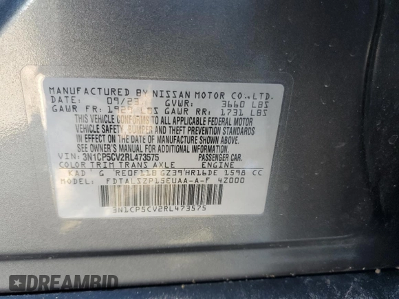 2024 Nissan Kicks SV with VIN 3N1CP5CV2RL473575, listed as a Copart auction lot 46029155 with 23,157 mi miles and Salvage Title. Bid and sale history available at carsss.com. Image 16.