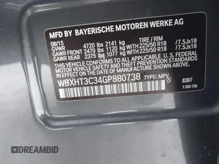 2016 BMW X1 xDrive28i with VIN WBXHT3C34GP880738, listed as a IAAI auction lot 41398105 with 113,445 mi miles and . Bid and sale history available at DreamBid. Image 9.