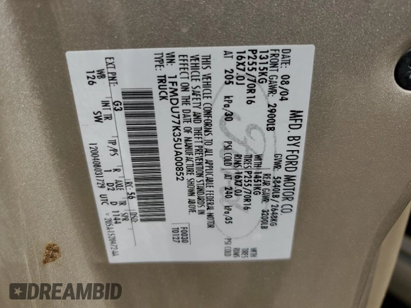 2005 Ford Explorer Sport Trac XLS with VIN 1FMDU77K35UA00852, listed as a Copart auction lot 52209715 with 247,583 mi miles and Salvage title. Bid and sale history available at DreamBid. Image 12.