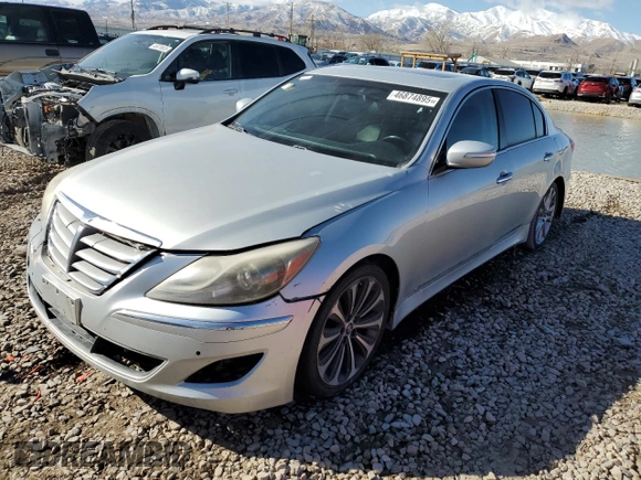 2012 Hyundai Genesis 5.0L R-Spec with VIN KMHGC4DH8CU162139, listed as a Copart auction lot 46874895 with 147,749 mi miles and Clean Title. Bid and sale history available at carsss.com. Image 1.