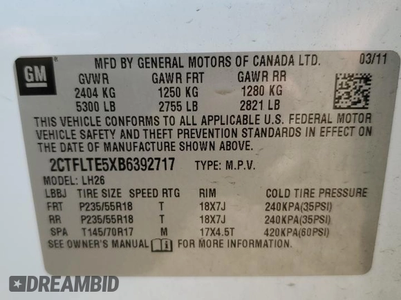 2011 GMC Terrain SLE-2 with VIN 2CTFLTE5XB6392717, listed as a Copart auction lot 62543215 with 83,830 mi miles and Clean title. Bid and sale history available at DreamBid. Image 14.