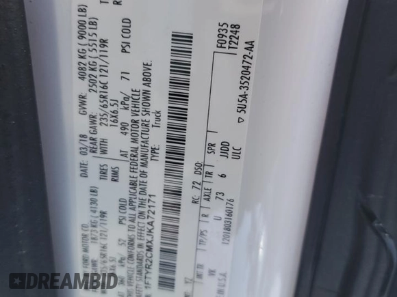2018 Ford Transit with VIN 1FTYR2CMXJKA72171, listed as a Copart auction lot 89252405 with Not Provided miles and Salvage Title. Bid and sale history available at carsss.com. Image 13.