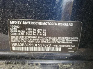 2013 BMW 3 Series 328i xDrive with VIN WBA3B3C55DF537673, listed as a Copart auction lot 56099075 with 127,679 mi miles and Clean Title. Bid and sale history available at DreamBid. Image 12.